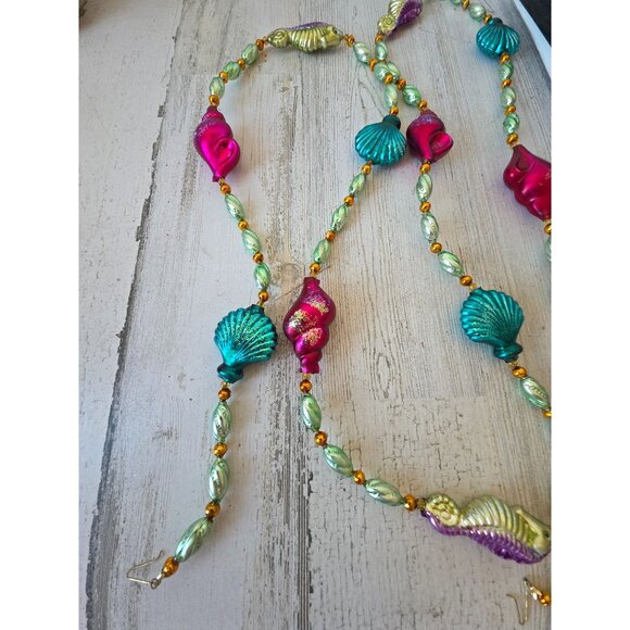 Radko seafoam seahorse shell Garland vintage Xmas glass RARE glitter 72" - Picture 3 of 7